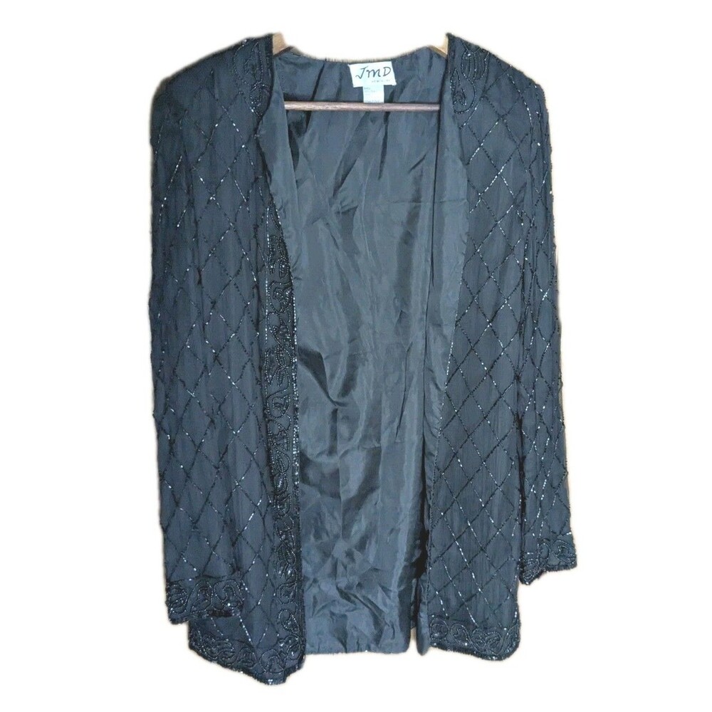 Vintage JMD New York - Black Sequin/Beaded Jacket - Size Small - 100% Silk